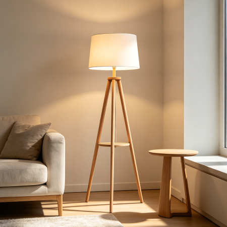 Minimalist Wooden Tripod Floor Standing Lamp
