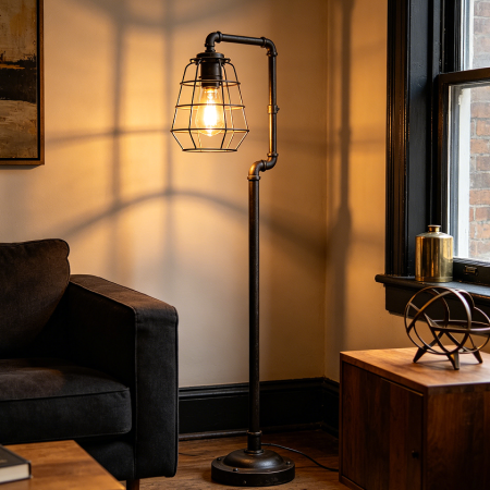 Industrial Style Metal Cage Floor Lamp Unit